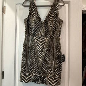 Lulu's Black and Cream Zigzag Mini Dress